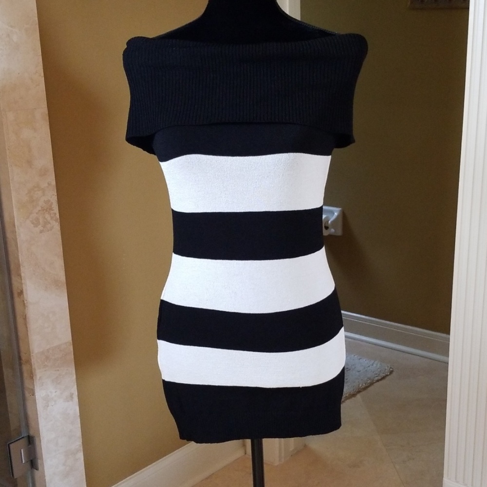 Black and cream striped off the shoulder top